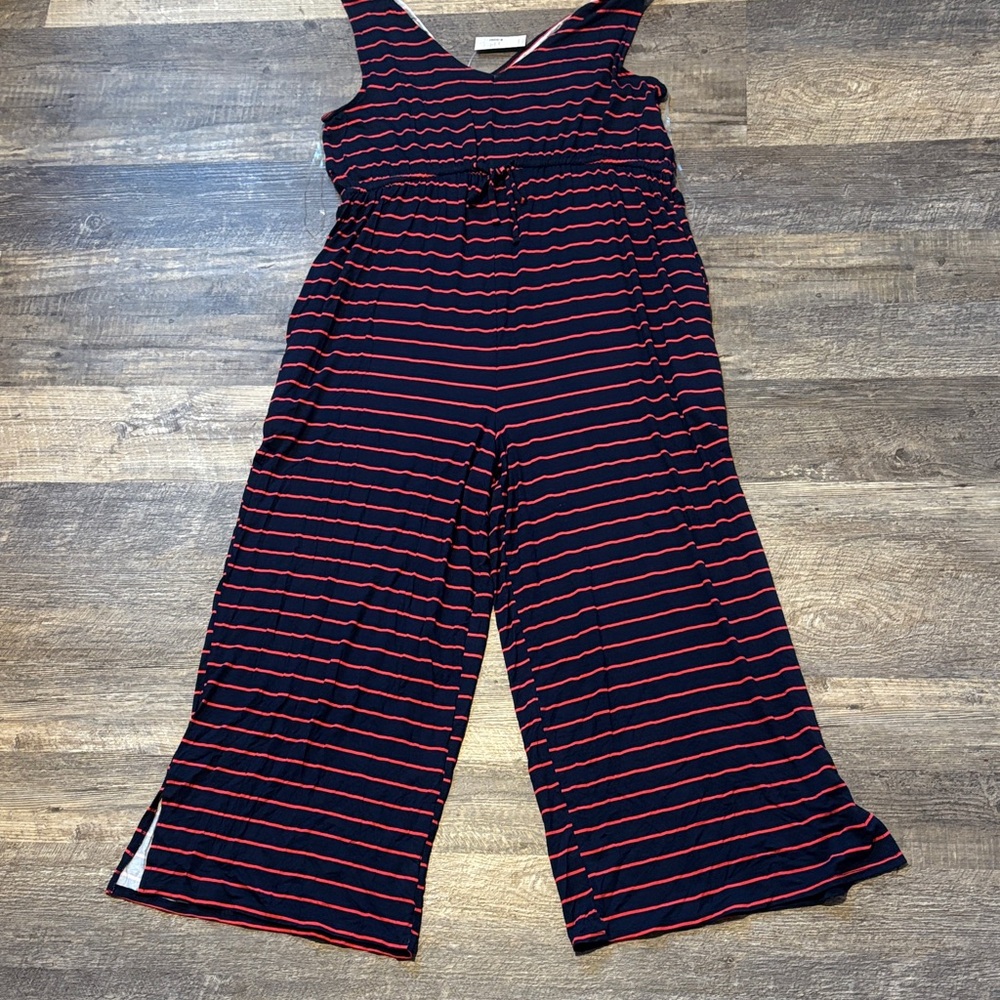 Striped Jumpsuit - Navy and Red